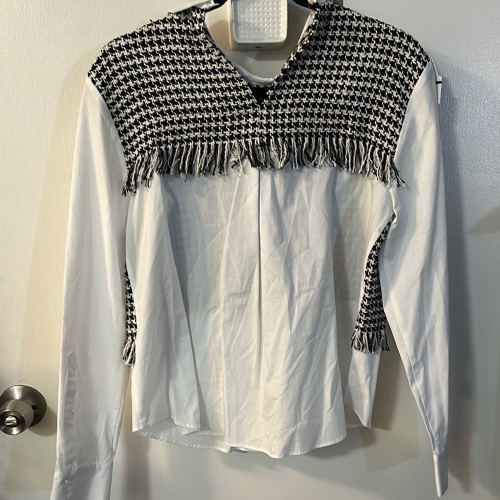 ZARA Black and White Long Sleeve Woven Fringe
Collar Blouse - Picture 8 of 8